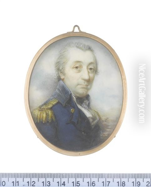 A Portrait Of Vice-admiral Sir William Fairfax, Bt (1739-1813), Wearing Dark Blue Coat With Gold Epaulettes, White Waistcoat And Lace Cravat, Black Stock, His Hair Powdered by William Grimaldi