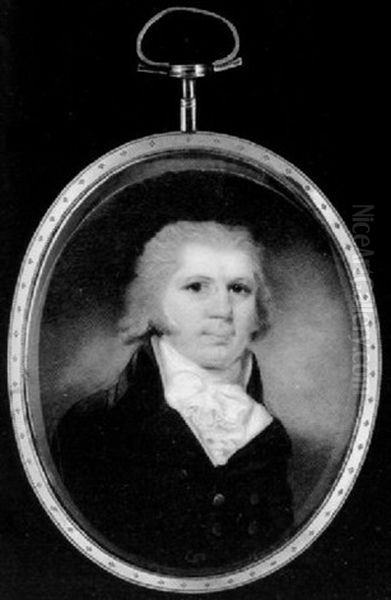 A Gentleman Wearing Powdered Wig And Double-breasted Blue Coat, White Waistcoat And Frilled Cravat Oil Painting by William Grimaldi