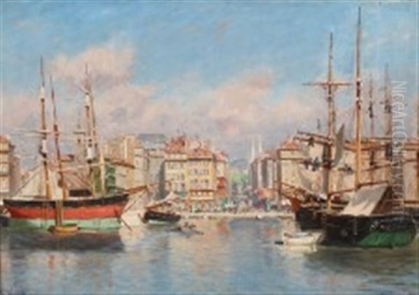 Harbour Scenery From Marseille Oil Painting by Johannes Martin Grimelund