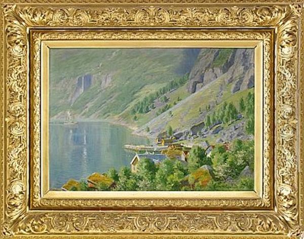 Fjordlandskap Oil Painting by Johannes Martin Grimelund