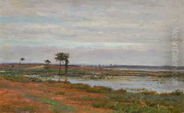 Landscape At A Lake Oil Painting by Johannes Martin Grimelund