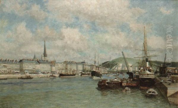 La Seine A Rouen Oil Painting by Johannes Martin Grimelund