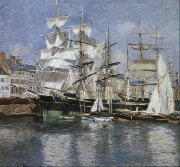 View Of Le Harve: White Sails Oil Painting by Johannes Martin Grimelund