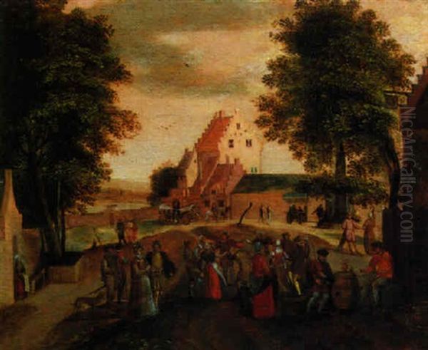 Feiernde Bauern Auf Einem Dorfplatz Oil Painting by Jakob Grimer