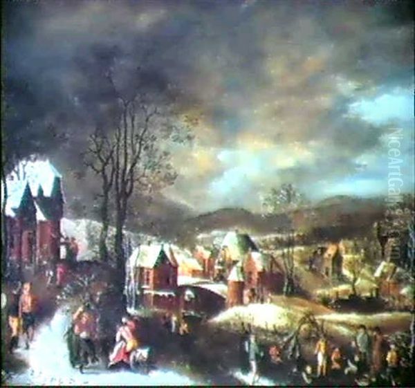 Un Village Flammand Sous La Neige Oil Painting by Jakob Grimer