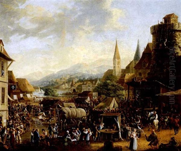 Sommerfest Auf Dem Land (+ Jahrmarkt In Der Stadt; Pair) Oil Painting by Samuel Hieronymus Grimm