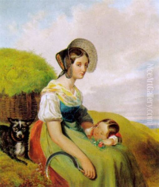 Junge Frau Mit Ihrer Schlafenden Tochter Oil Painting by Vince Grimm