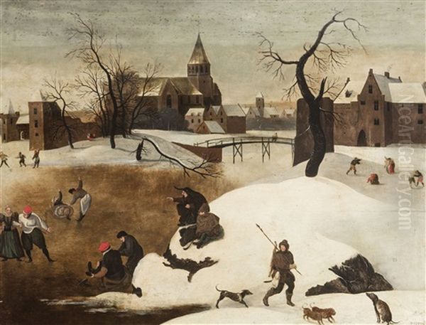 Winter Landscape With Skaters Oil Painting by Abel Grimmer