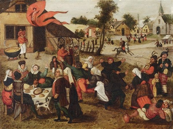 A Village Kermesse Oil Painting by Abel Grimmer