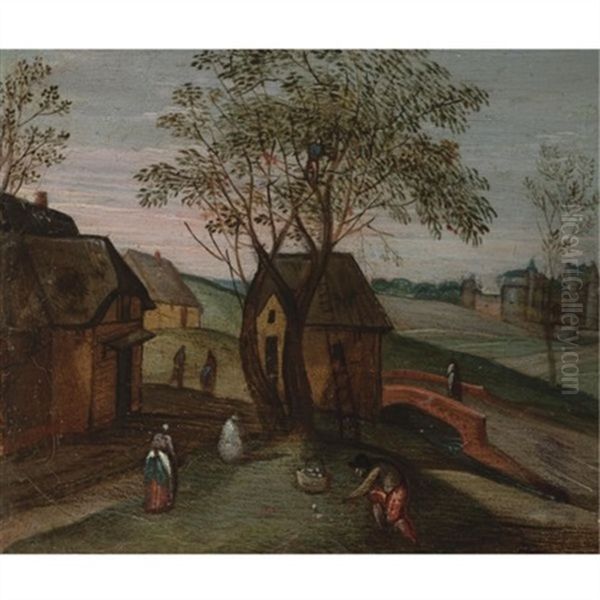 A Spring Landscape With A Figure Sowing A Field Oil Painting by Abel Grimmer