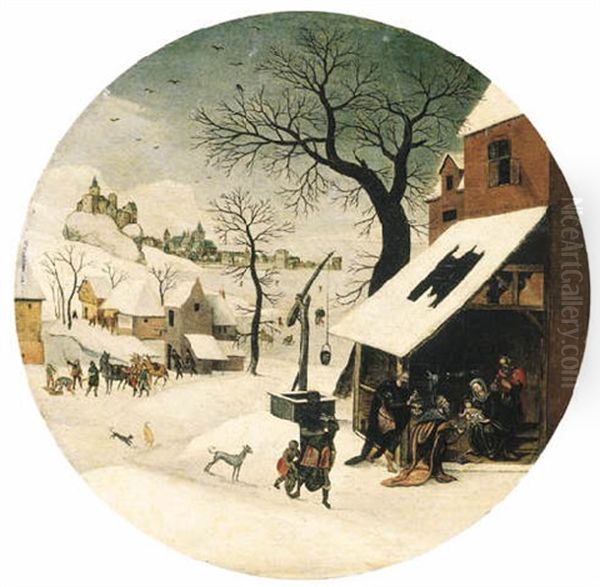 The Month Of January: A Winter Landscape With The Adoration Of The Magi Oil Painting by Abel Grimmer