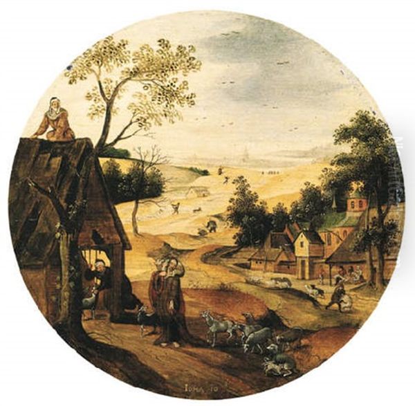 The Month Of June: A Landscape With Christ The Good Shepherd Oil Painting by Abel Grimmer