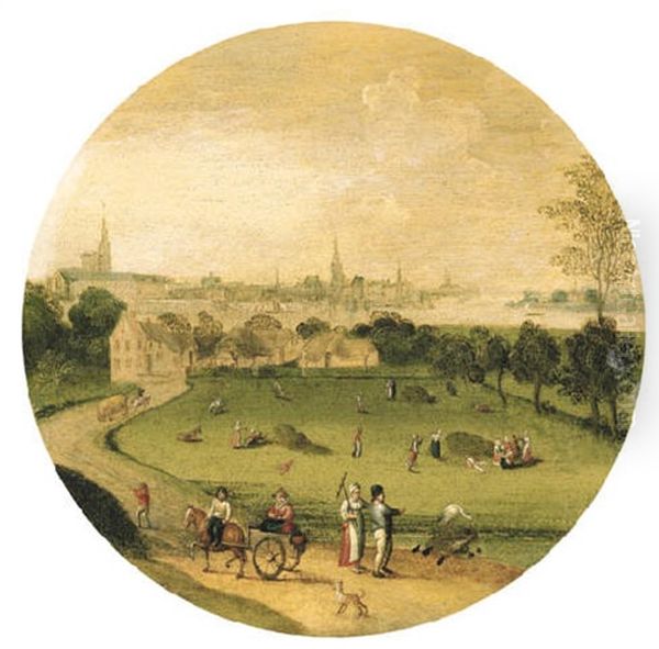 Summer: An Extensive Landscape With A View Of Antwerp Beyond Oil Painting by Abel Grimmer