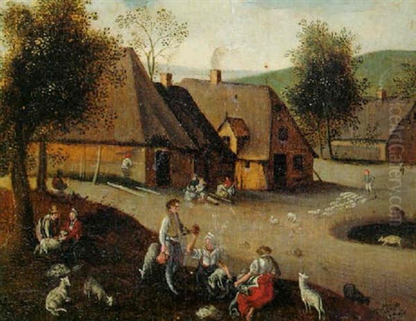 Peasants Clipping Sheep Oil Painting by Abel Grimmer