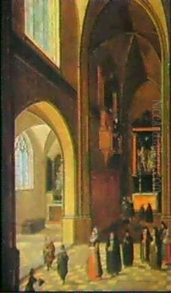 Figures In A Church Interior Oil Painting by Abel Grimmer