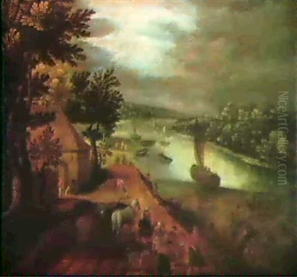 Flusslandschaft Mit Buntem Treiben Oil Painting by Abel Grimmer