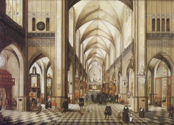 The Interior Of The Cathedral At Antwerp Oil Painting by Abel Grimmer