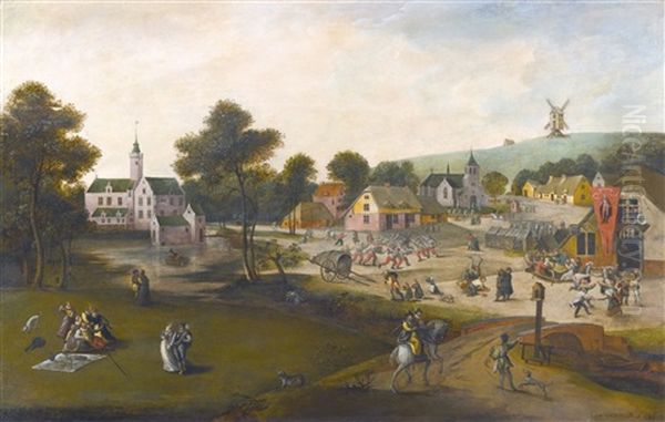 Entrance To A Village With Peasants Carousing Oil Painting by Jacob Grimmer