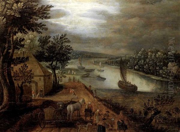 Flusslandschaft Mit Figurenstaffage Oil Painting by Jacob Grimmer