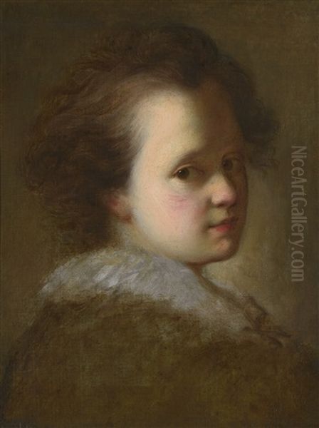 Portrait Of A Young Boy, Head And Shoulders, With A White Collar Oil Painting by Alexis Grimou