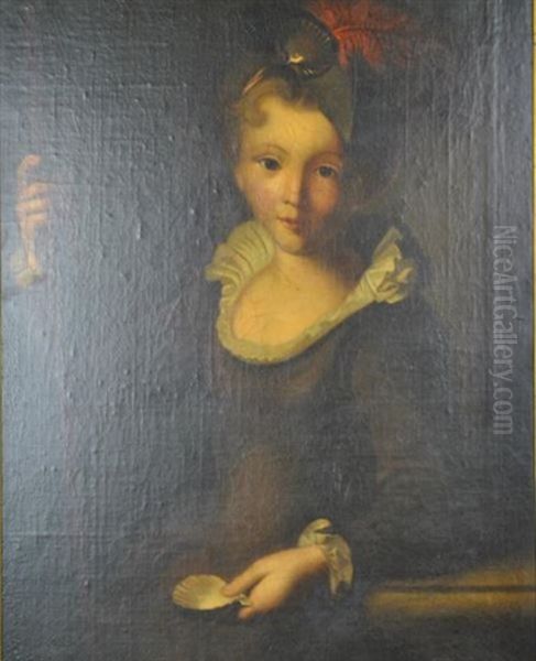 A Young Pilgrim Girl, Depicted Holding A Scallop Shell And Wearing A Feathered Hat Oil Painting by Alexis Grimou