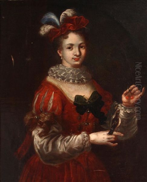 A Portrait Of A Noblewoman With Her Pet Bird by Alexis Grimou