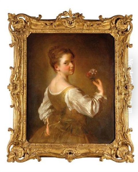 Portrait De Jeune Fille Avec Des Fleurs Oil Painting by Alexis Grimou