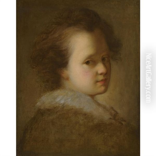 Portrait Of A Child, Head And Shoulders, With A White Collar Oil Painting by Alexis Grimou