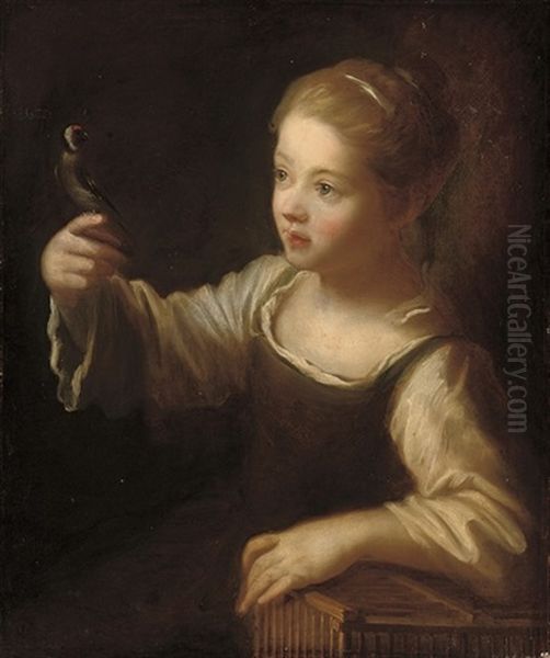 A Girl With A Finch Oil Painting by Alexis Grimou