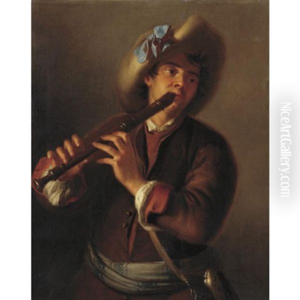 Portrait Of A Young Man Playing The Recorder by Alexis Grimou