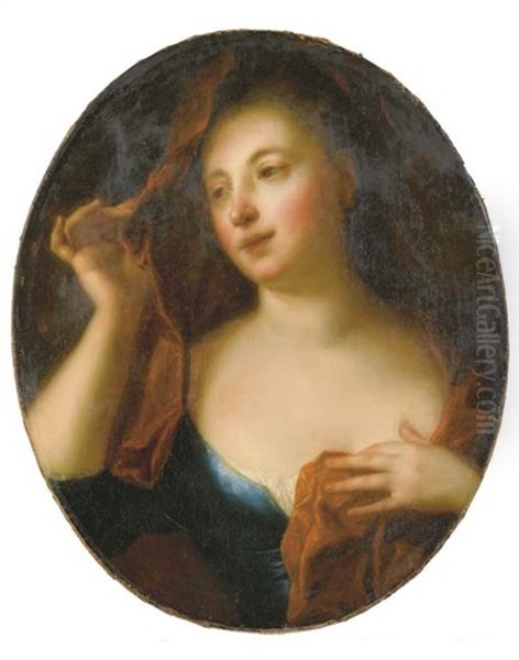 Portrait De Femme Au Voile Rouge Oil Painting by Alexis Grimou