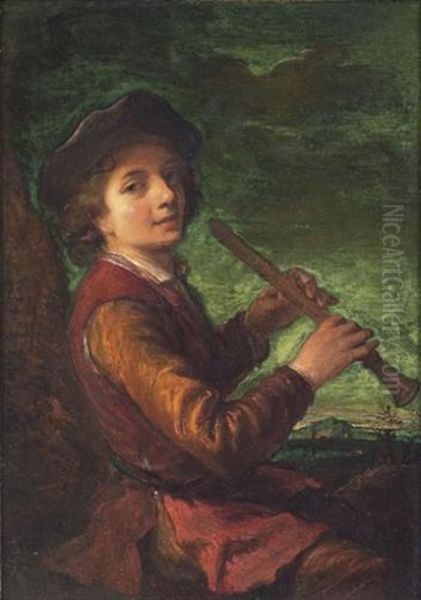 Jeune Garcon Jouant De La Flute Dans Un Paysage Oil Painting by Alexis Grimou