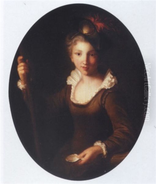 A Portrait Of A Young Pilgrim Holding A Staff And A Scallop Shell Oil Painting by Alexis Grimou