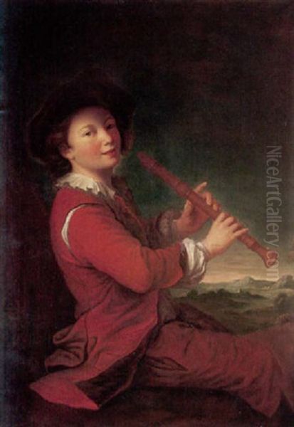 A Flute Player Oil Painting by Alexis Grimou