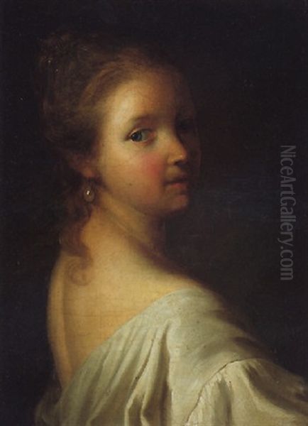 Portrait Of A Young Girl Wearing A White Dress Oil Painting by Alexis Grimou