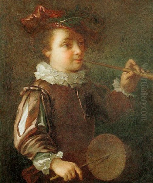 Young Boy Playing A Pipe And Tabor Oil Painting by Alexis Grimou