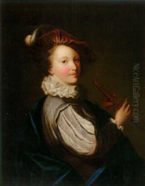 A Young Boy, Half-length, Holding A Recorder Oil Painting by Alexis Grimou