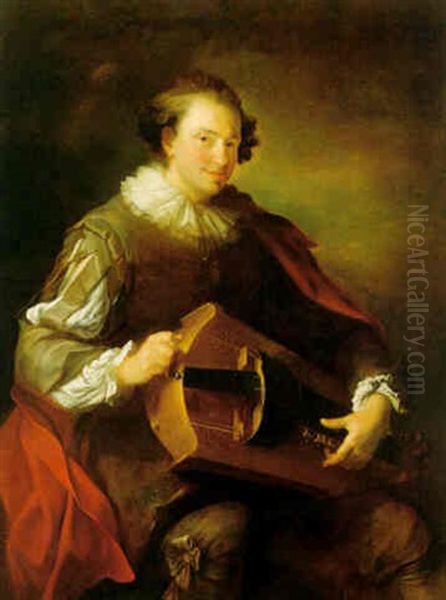 Portrait Of A Man Playing A Hurdy-gurdy Oil Painting by Alexis Grimou