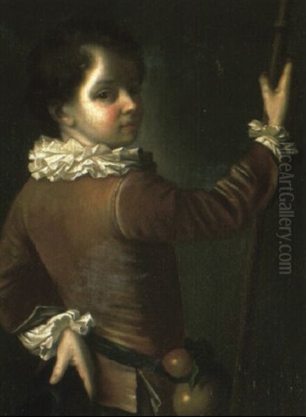 Portrait Of A Boy Holding A Hat And A Staff Oil Painting by Alexis Grimou