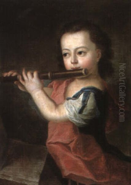 Young Boy Playing The Flute Oil Painting by Alexis Grimou