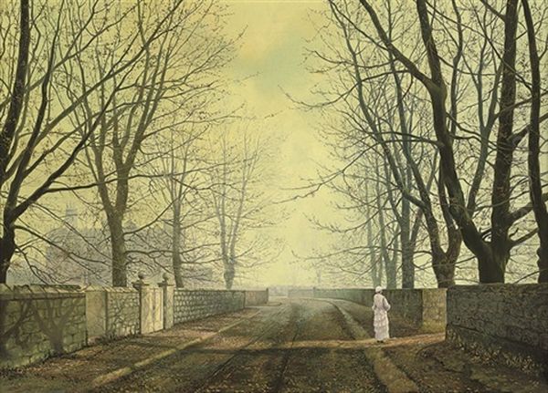 A Figure In A Country Lane Oil Painting by Arthur E. Grimshaw