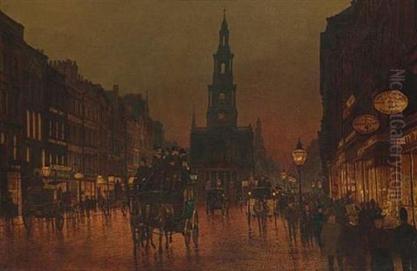 The Strand, London Oil Painting by Arthur E. Grimshaw