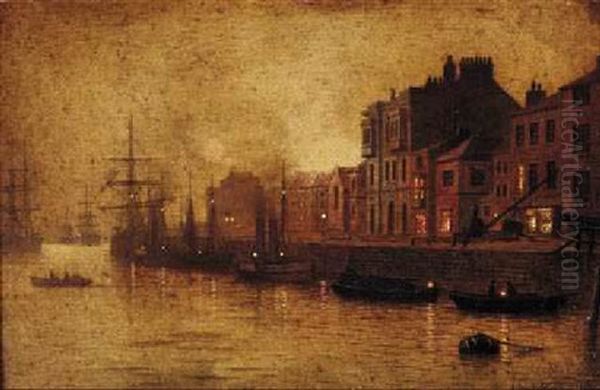 Evening, Whitby Harbour Oil Painting by Arthur E. Grimshaw