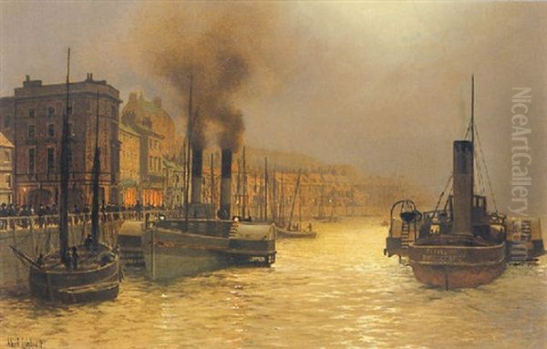 Whitby Harbour, Night Oil Painting by Arthur E. Grimshaw