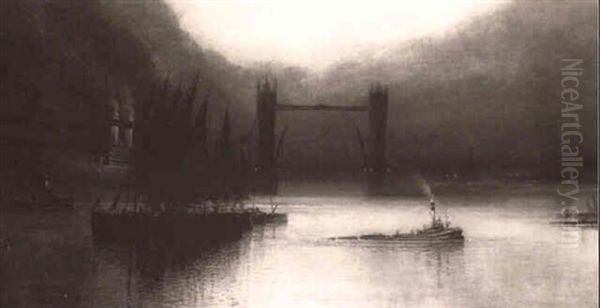 The Thames At Tower Bridge By Moonlight Oil Painting by Arthur E. Grimshaw