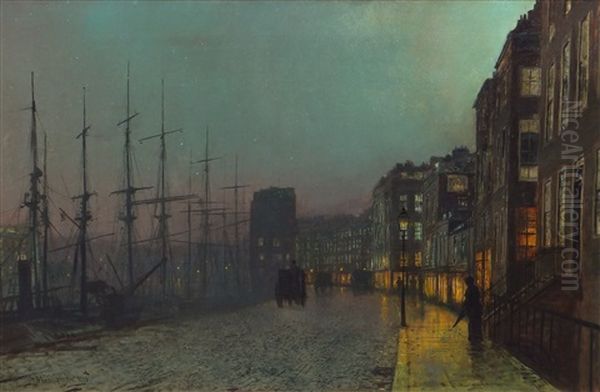 The Thames At Tower Bridge By Moonlight Oil Painting by John Atkinson Grimshaw