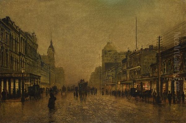 Swanston Street, Melbourne Oil Painting by John Atkinson Grimshaw