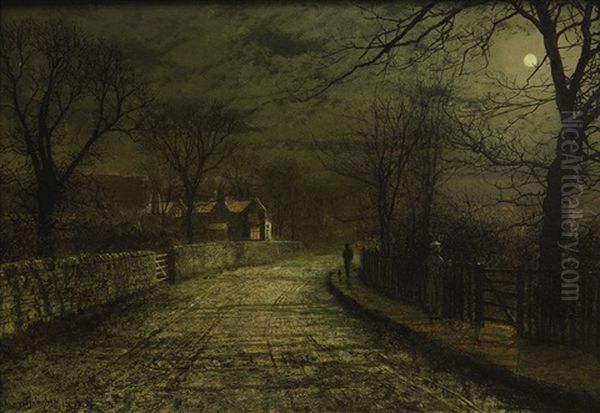 The Moonlit Rendezvous (old House On Whitby Road) Oil Painting by John Atkinson Grimshaw