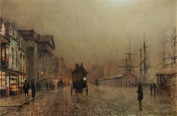 Liverpool Docks By Moonlight Oil Painting by John Atkinson Grimshaw