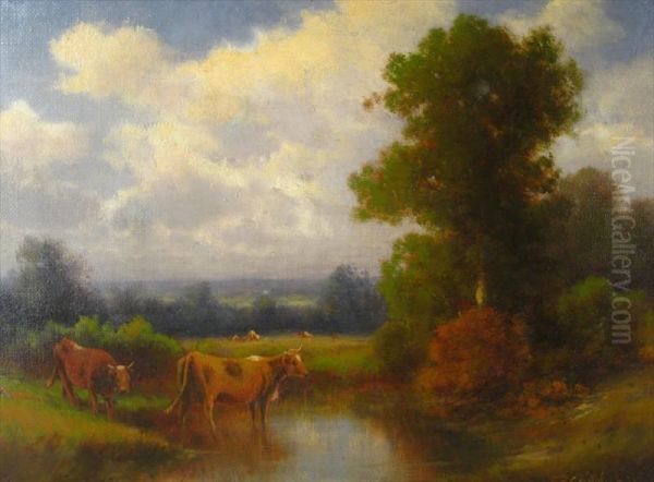 Cows At A Brook Oil Painting by Thomas Bailey Griffin